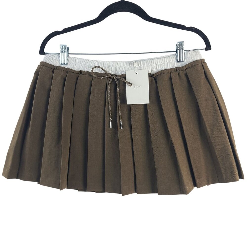 NEW Oak & Fort Womens Pleated Skirt Teak Brown Size M Elastic Waistband